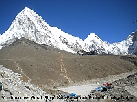 We are approaching Gorak Shep, Kala Pattar and Pumo Ri in the background