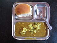 Bhaji breakfast (potato and chick peas Bhaji) with bread at Hotel Ambika Colva