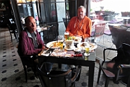 Janne and Peter eating lunch in Minsk, Belarus.
