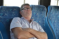Uffe take a little break on the bus.